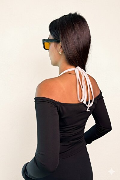 DİONNA Long Sleeve Halter Neck Stretchy Bluse