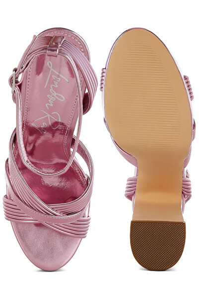 london Rag Women Metallic Ankle Strap Heel Sandals in Pink