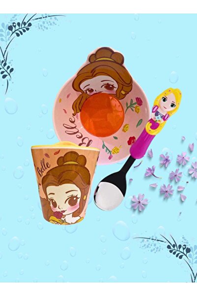 Disney Princess Belle Melamine Dinner Set – Bowl, Cup & Stainless Steel Spoon (Pack of 3)