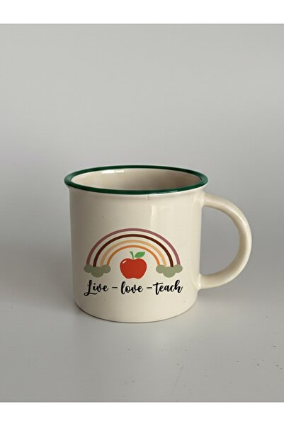 IŞILAY PROMOSYON Green - Live Love Teach Modern Ceramic Mug with Lip