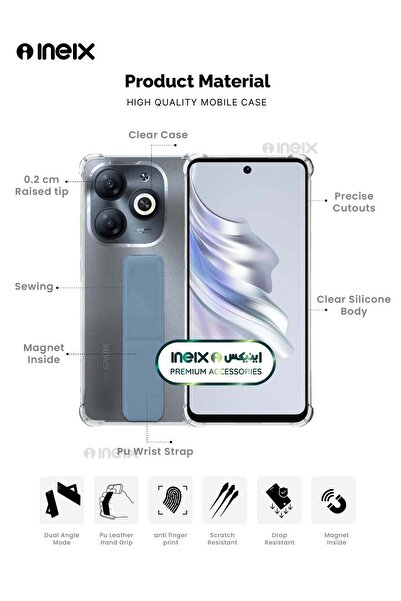 ineix 3-in-1 Magnetic Wrist Strap Hand Grip Stand Cover for Tecno Spark 20