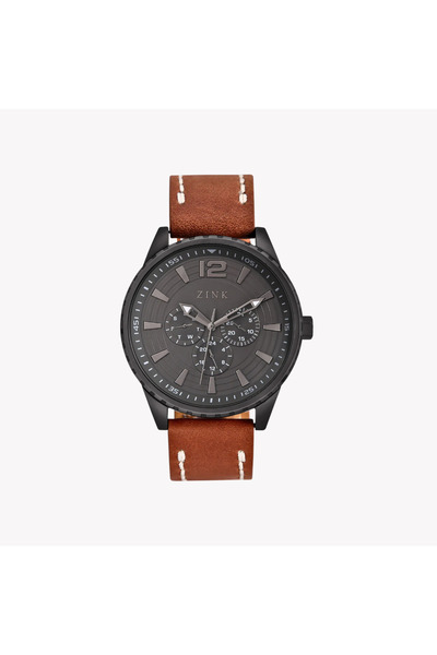ZINK Men's Black Stainless Steel & Brown Leather Watch | ZK131G2LS-92
