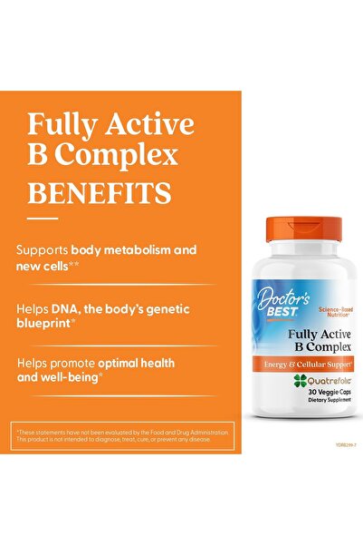 Doctor's Best Vitamin B Complex, Quatrefolic-Fortified, Vegetarian Capsules, 30 Count