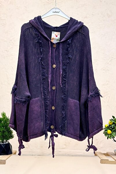 sahnemoda Cardigan cu ciucuri cu glugă și nasturi