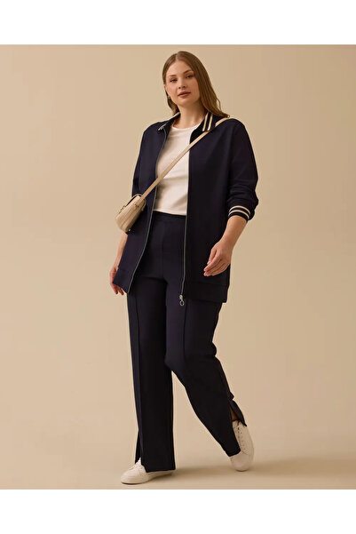 Gala-Xi Plus Size Stripe Detail Zip-Up Jacket