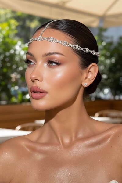 TAKIŞTIR Silver Color Stone Detailed Forehead/Henna Accessory