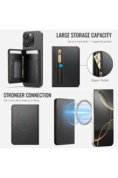 KASTWAVE Magnetic Card Holder MagSafe Compatible Phone Wallet with RFID Blocking - Black