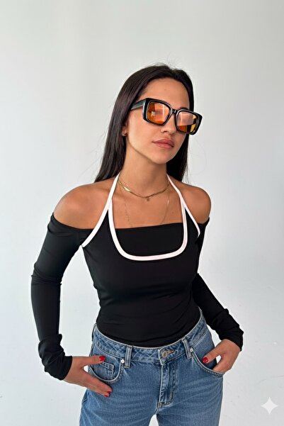 DİONNA Long Sleeve Halter Neck Stretchy Bluse