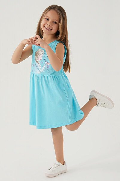 MQ فستان بناتي قصير بأكمام قصيرة مطبوع شخصية كرتونية Frozen