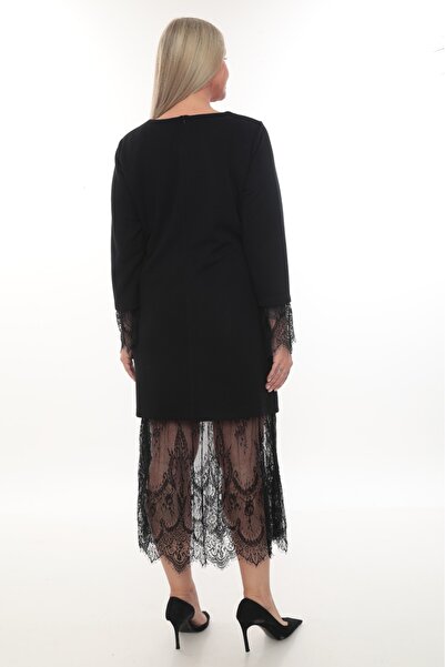 etselements Μακρύ μαύρο βραδινό φόρεμα με δαντέλα