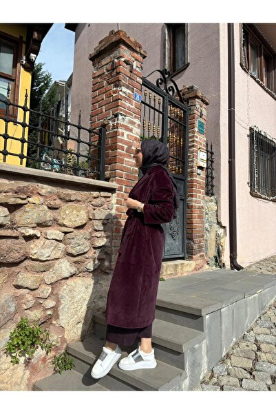 Almarwah Black 505322 Textured Women's Coat Burgundy