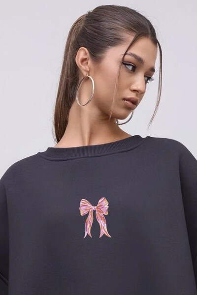 The Champ Clothing Γυναικείο φόρεμα oversized Sweat Pink Ribbon με τύπωμα Smoked – Crew Neck, 3 Thread Ş επένδυση fleece Fleece