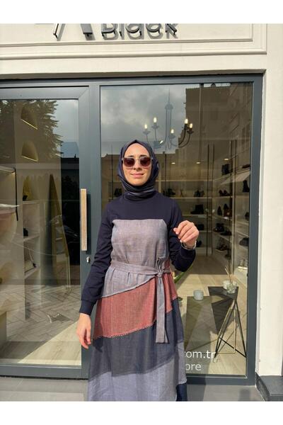 MissWhence 38832 Piece Patterned Women's Dress Navy Blue