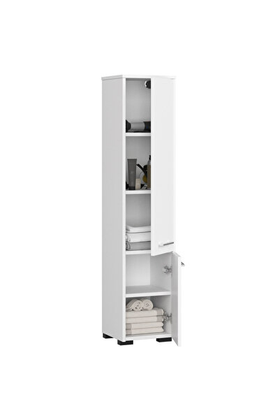 SERSIMO Column-type bathroom cabinet with 2 doors and 5 shelves, laminated chipboard, 30x30x140 cm, white