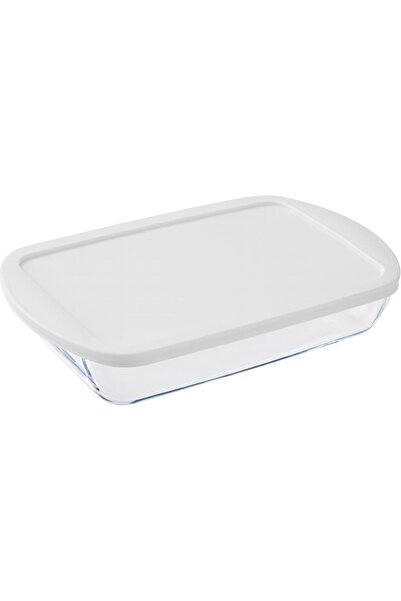 Generic Rectangular Heat-Resistant Glass Oven Dish with White Plastic Lid (Tr...
