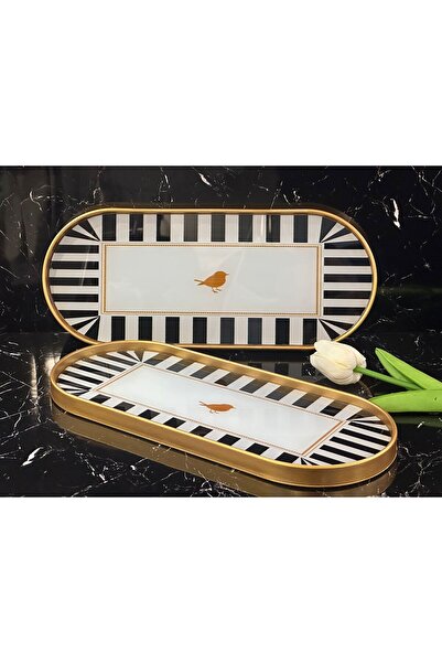 pırıltı home 2 Person 2 Piece Presentation Service Tray Black Bird Model