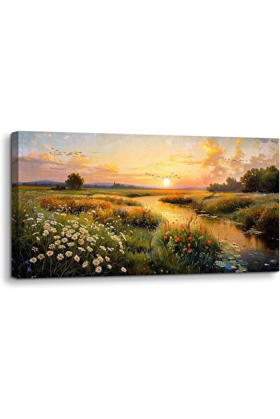 Emoda home Trove Sunset Landscape Framed Canvas Wall Art (60x120 cm) – Meadow...