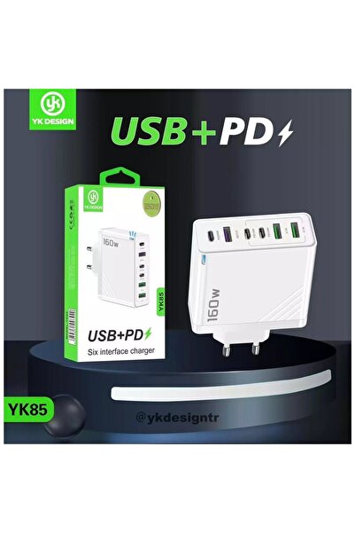 YK Design YK85 160W PD/USB/PD 6 Çıkışlı Şarj Başlığı