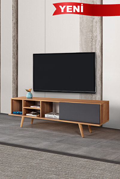 Evmo Home 3631 Ela 160 Cm ( AHŞAP AYAKLI ) TV Ünitesi , Söğüt - Antrasit , Tv...