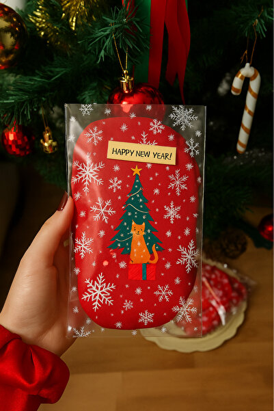 Dekals 25 Adet 13x23 Gıdaya Uygun Kar Desenli OPP Şeffaf Poşet Bantlı Kurabiye Şeker Poşeti