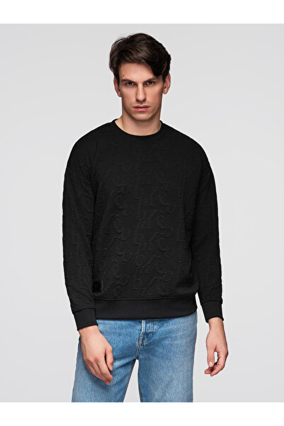 OMBRE Men's RELAXED FIT Hoodie with Embossed Letters - Black V1 B1712