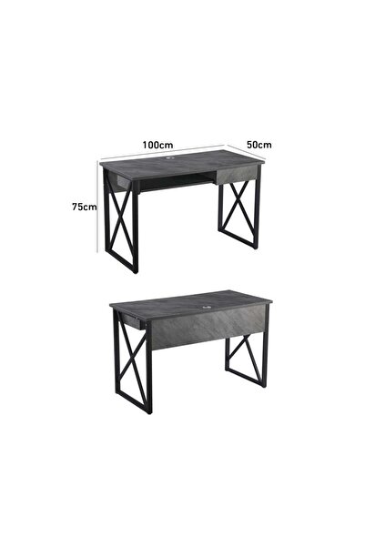 BAYTI Wooden Office Desk with Storage Drawer, 100 cm - Gray