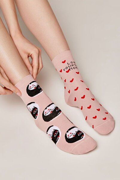 Conte Elegant Funny cotton socks with "Love Yourself" pattern, Conte Happy 387 - Dusty pink, 36-39 (23-25)