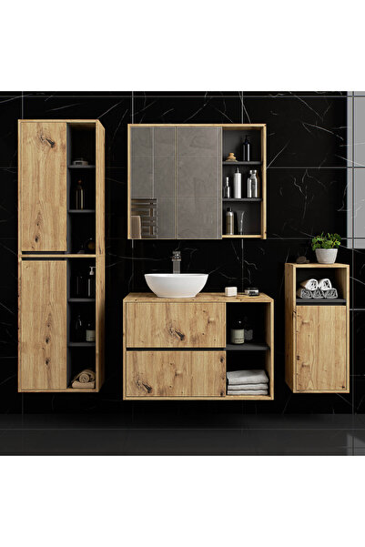 SERSIMO Wall-mounted bathroom cabinet with 2 doors and 6 shelves, 16 mm, 50x30x170 cm, artisan oak