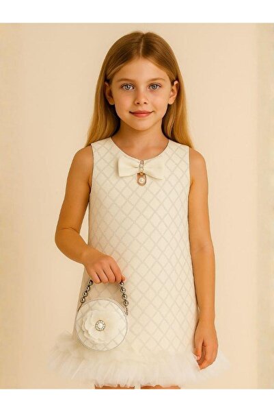 Zekids Girl's Glitter Skirt Tulle Detailed Evening Dress with Bag