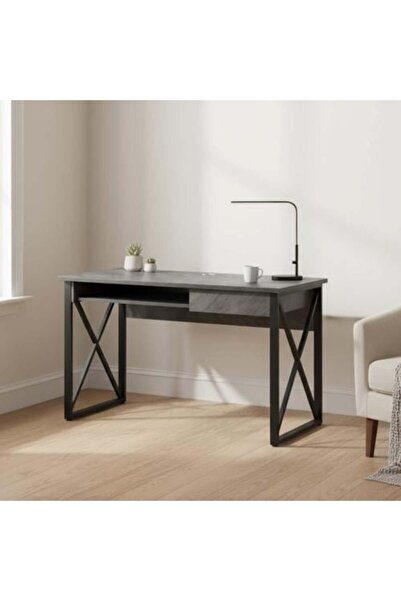 BAYTI Wooden Office Desk with Storage Drawer, 100 cm - Gray