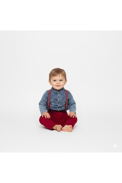 Mnk Baby&Kids Jeans Shirt Gabardine Trousers Baby Boy Set M00774 Bordo
