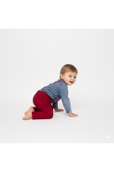 Mnk Baby&Kids Jeans Shirt Gabardine Trousers Baby Boy Set M00774 Bordo