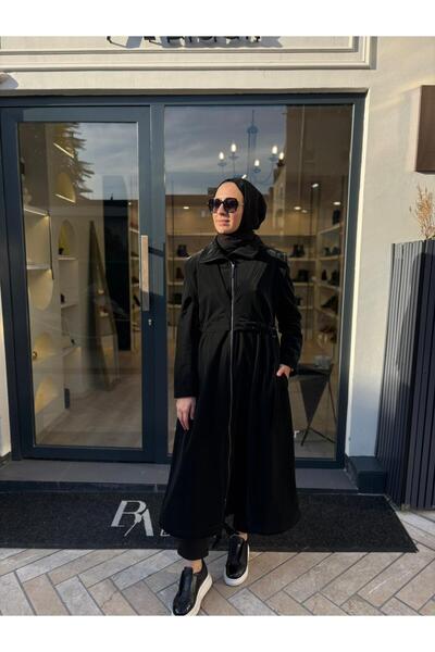 Babil Butik 25027004 Zippered Women's Trench Coat Black