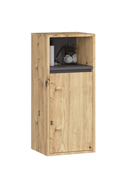 SERSIMO Hanging bathroom shelf, with 2 doors, 16 mm chipboard, 35x30x80 cm, artisan oak and gray