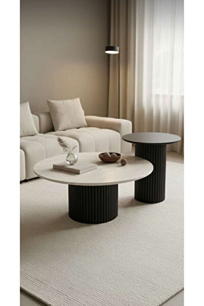 Mobilya Stant Most Bohem Orta Sehpa Siyah Beyaz 2'li Set %100 Ahşap 85 Cm. Ça...