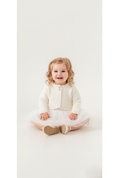 Mnk Baby&Kids Baby Girl Dress with Knitwear Bolero M00772 Ecru