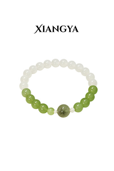 XIANGYA سوار من زجاج اليشم الأبيض والأخضر مع حبة بريهانيت | كلاود ميدو