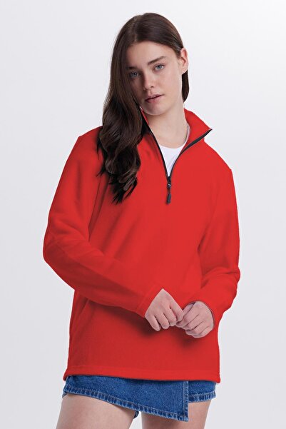 Tudors Women's Standard Fit Anti-Pilling Non-Pilling Cold-Proof Red Bato Collar Fleece Sweatshirt
