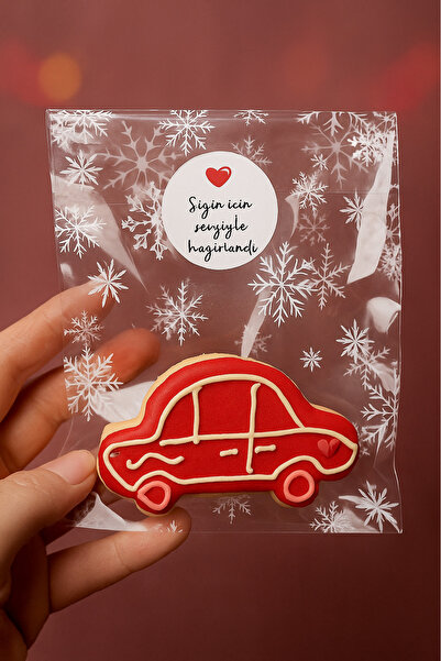 Dekals Yapışkanlı 25 li 13x23 Kar Taneli OPP Şeffaf Poşet Kurabiye Şeker Çikolata Kartpostal Poşeti