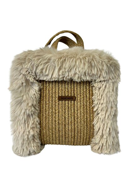Uretti - Ayşe 4723 Handmade Plush Fur Model Tress Rope Handbag / 24 cm X 27 cm