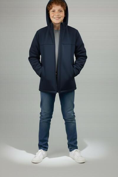 ASYAKİDS CLUB Boy's Hooded Zippered Mock Neck Water and Windproof Softshell Coat