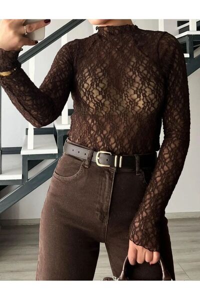 Paraf style DİK YAKA TRANSPARAN DETAYLI BLUZ