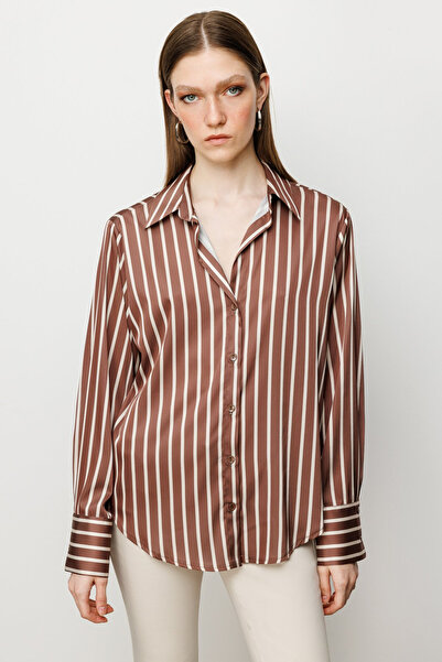 ON Minimalist Striped Oversized Long Sleeve Satin Women's Shirt