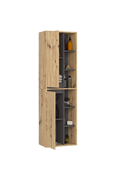 SERSIMO Wall-mounted bathroom cabinet with 2 doors and 6 shelves, 16 mm, 50x30x170 cm, artisan oak