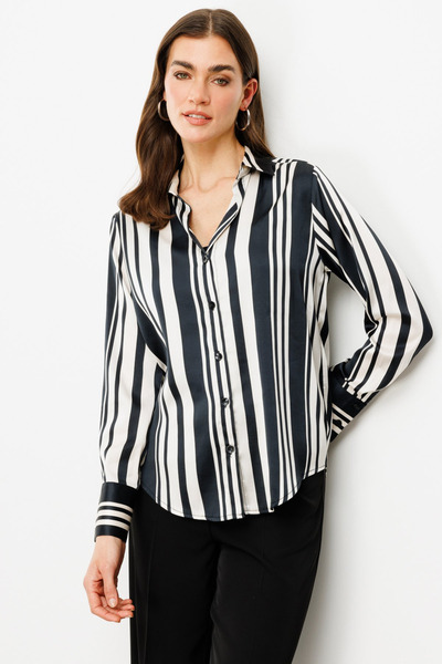 ON Minimalist Striped Oversized Long Sleeve Satin Women's Shirt