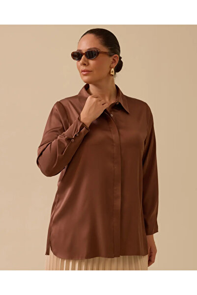 Gala-Xi Plus Size Buttoned Satin Shirt