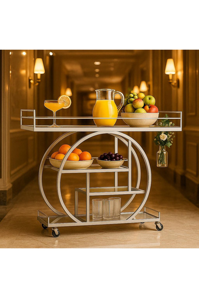 genric عربة تقديم زجاجية شفافة من FFD - عربة بار دوارة بثلاث طبقات (فضية، 100...