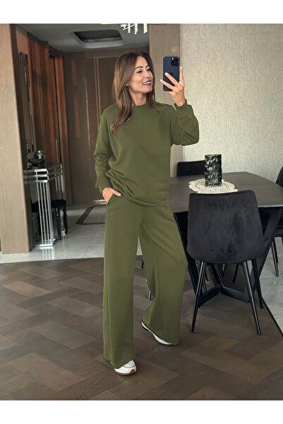 YAKAMEL Women's Modal Long Sleeve High Waist Wide Leg Comfortable Suit
