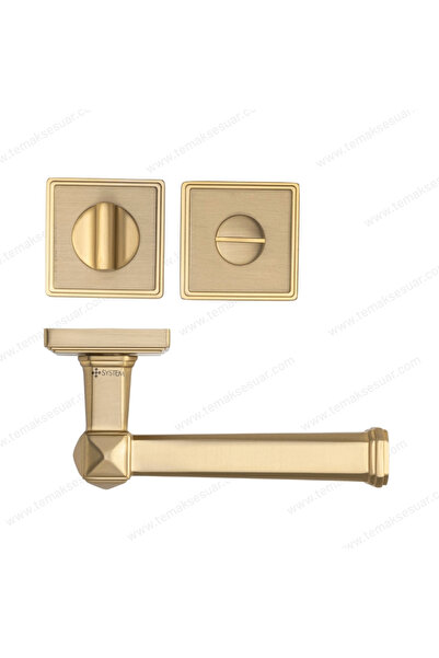 System Kayla Rozetli Kapı Kolu Altın Saten Renk Wc Mandallı Rozet