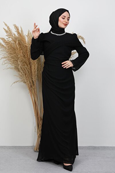 lizatesettür Açangül Şifon Abiye Siyah